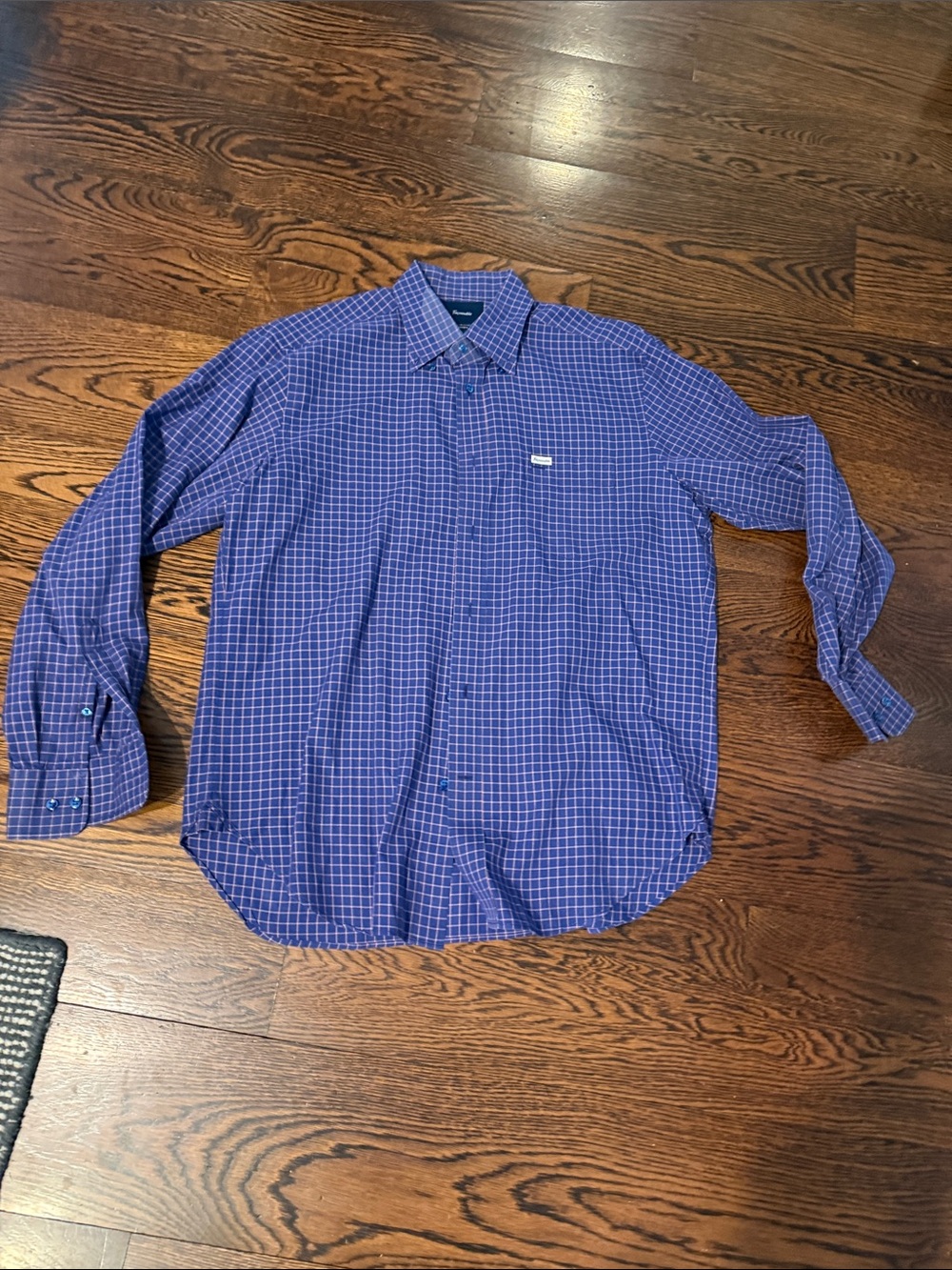 Purple-Blue Checked Long Sleeve Dress Shirt